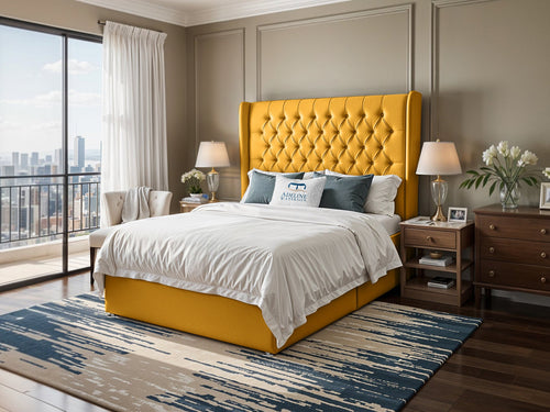 Curved Elisabeth Button-Tufted Wingback Divan Bed Set with Storage Drawers, Floor Standing Headboard & Footboard