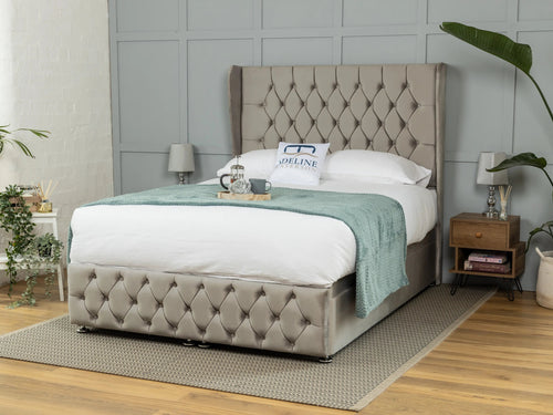 Darlington Button-Tufted Ottoman End Lift Storage Bed Set with Floor Standing Headboard & Footboard