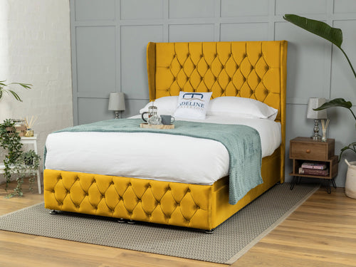 Darlington Button-Tufted Ottoman End Lift Storage Bed Set with Floor Standing Headboard & Footboard