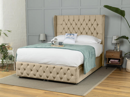 Darlington Button-Tufted Ottoman End Lift Storage Bed Set with Floor Standing Headboard & Footboard