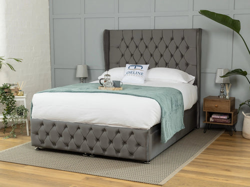 Darlington Button-Tufted Ottoman End Lift Storage Bed Set with Floor Standing Headboard & Footboard