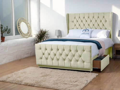 Dorchester Button-Tufted Wingback Divan Bed Set with Storage Drawers, Floor Standing Headboard & Footboard