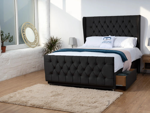 Dorchester Button-Tufted Wingback Divan Bed Set with Storage Drawers, Floor Standing Headboard & Footboard
