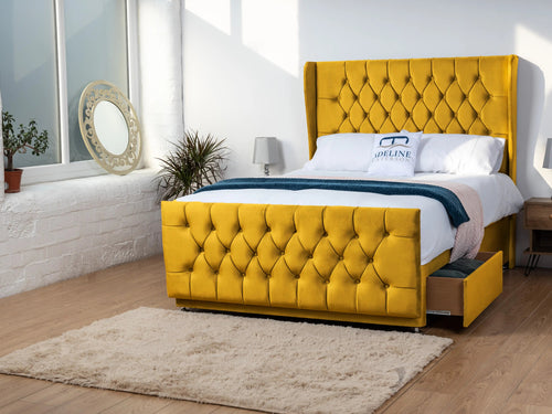 Dorchester Button-Tufted Wingback Divan Bed Set with Storage Drawers, Floor Standing Headboard & Footboard