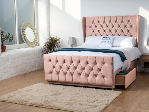 Dorchester Button-Tufted Wingback Divan Bed Set with Storage Drawers, Floor Standing Headboard & Footboard