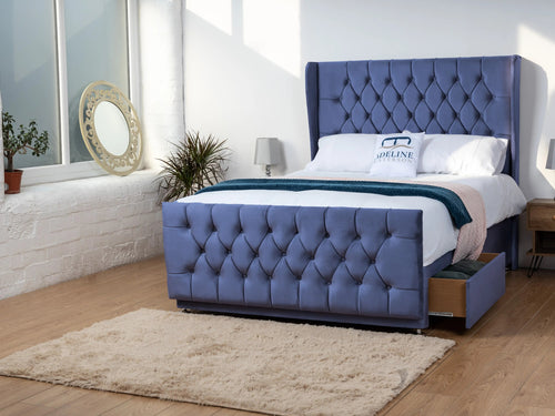 Dorchester Button-Tufted Wingback Divan Bed Set with Storage Drawers, Floor Standing Headboard & Footboard