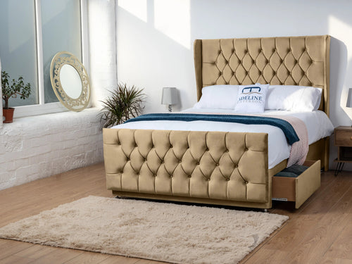 Dorchester Button-Tufted Wingback Divan Bed Set with Storage Drawers, Floor Standing Headboard & Footboard