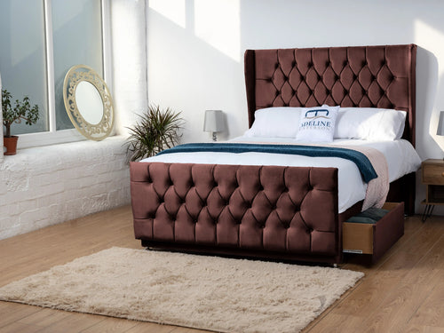 Dorchester Button-Tufted Wingback Divan Bed Set with Storage Drawers, Floor Standing Headboard & Footboard