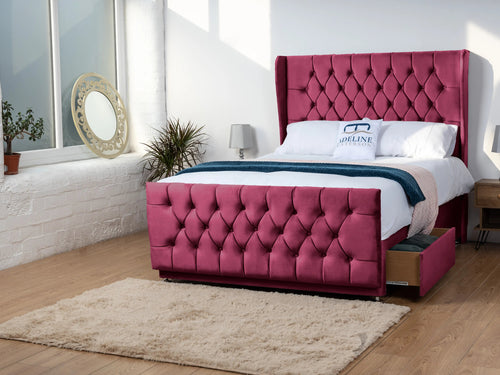 Dorchester Button-Tufted Wingback Divan Bed Set with Storage Drawers, Floor Standing Headboard & Footboard