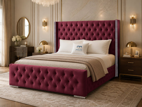 Duchess Button-Tufted Wingback Upholstered Bed Set with Floor Standing Headboard, Footboard & Storage Upgrade Option
