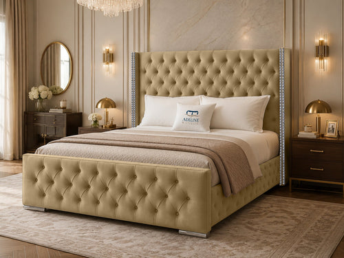 Duchess Button-Tufted Wingback Upholstered Bed Set with Floor Standing Headboard, Footboard & Storage Upgrade Option
