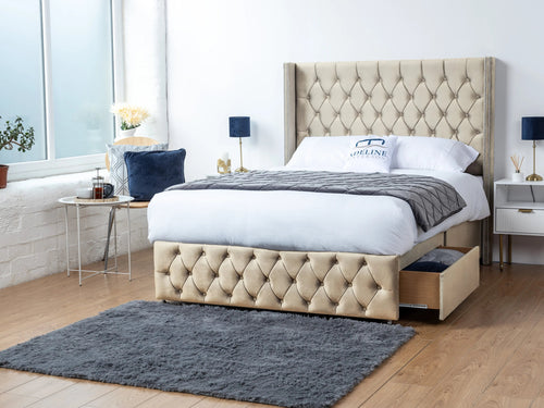 Eastbourne Button-Tufted Divan Bed Set with Storage Drawers, Floor Standing Headboard & Footboard