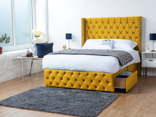 Eastbourne Button-Tufted Divan Bed Set with Storage Drawers, Floor Standing Headboard & Footboard