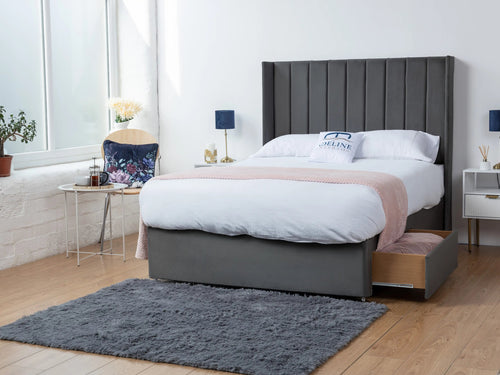 Eastleigh Vertical Panel Divan Bed Set with Storage Drawers, Floor Standing Headboard & Footboard