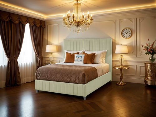 Edmonton Vertical Channel Upholstered Bed Set with Floor Standing Headboard, Footboard & Storage Upgrade Option