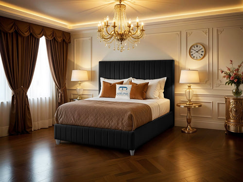 Edmonton Vertical Channel Upholstered Bed Set with Floor Standing Headboard, Footboard & Storage Upgrade Option