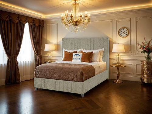 Edmonton Vertical Channel Upholstered Bed Set with Floor Standing Headboard, Footboard & Storage Upgrade Option