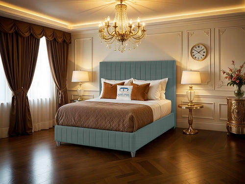 Edmonton Vertical Channel Upholstered Bed Set with Floor Standing Headboard, Footboard & Storage Upgrade Option