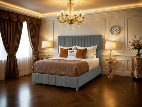 Edmonton Vertical Channel Upholstered Bed Set with Floor Standing Headboard, Footboard & Storage Upgrade Option