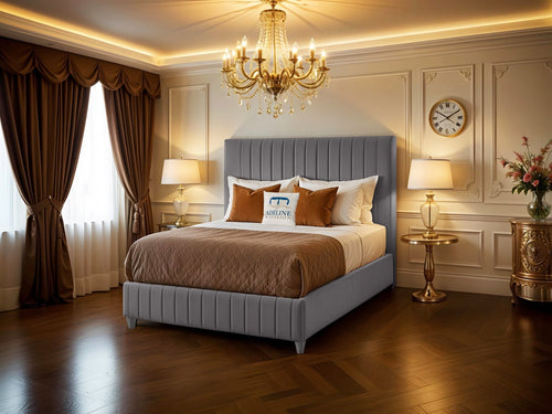 Edmonton Vertical Channel Upholstered Bed Set with Floor Standing Headboard, Footboard & Storage Upgrade Option