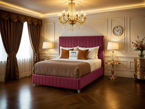 Edmonton Vertical Channel Upholstered Bed Set with Floor Standing Headboard, Footboard & Storage Upgrade Option