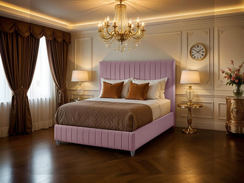 Edmonton Vertical Channel Upholstered Bed Set with Floor Standing Headboard, Footboard & Storage Upgrade Option
