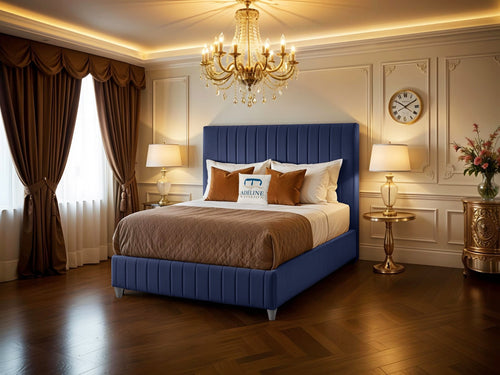 Edmonton Vertical Channel Upholstered Bed Set with Floor Standing Headboard, Footboard & Storage Upgrade Option