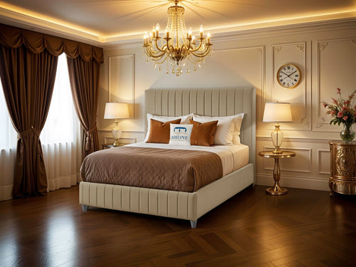 Edmonton Vertical Channel Upholstered Bed Set with Floor Standing Headboard, Footboard & Storage Upgrade Option