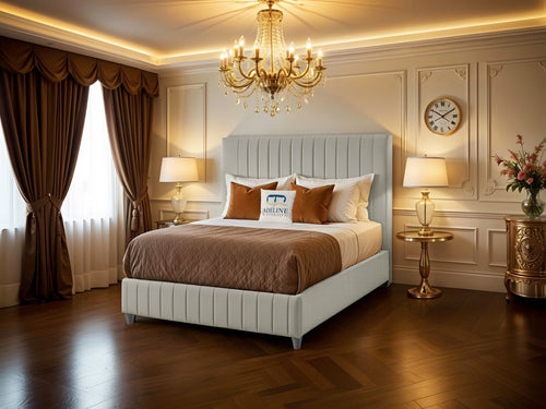 Edmonton Vertical Channel Upholstered Bed Set with Floor Standing Headboard, Footboard & Storage Upgrade Option
