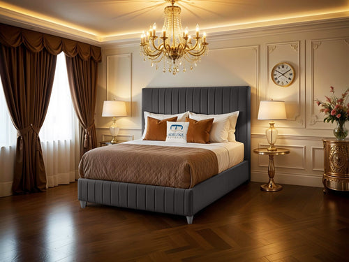 Edmonton Vertical Channel Upholstered Bed Set with Floor Standing Headboard, Footboard & Storage Upgrade Option