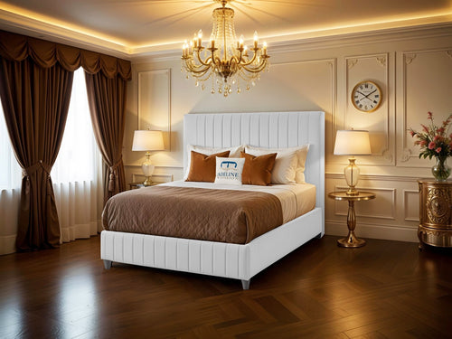 Edmonton Vertical Channel Upholstered Bed Set with Floor Standing Headboard, Footboard & Storage Upgrade Option