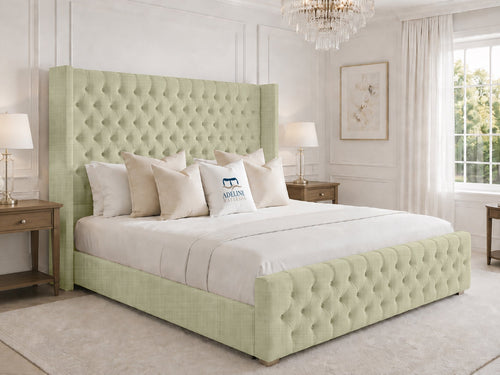 Elsworth Wing Chesterfield Upholstered Bed Set with Floor Standing Headboard, Footboard & Storage Upgrade Option