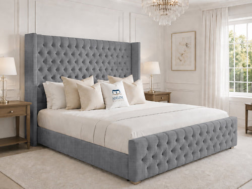 Elsworth Wing Chesterfield Upholstered Bed Set with Floor Standing Headboard, Footboard & Storage Upgrade Option