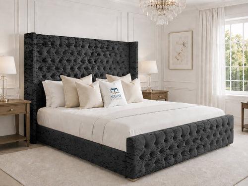 Elsworth Wing Chesterfield Upholstered Bed Set with Floor Standing Headboard, Footboard & Storage Upgrade Option