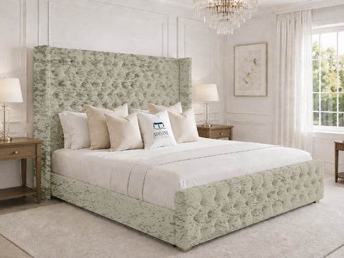 Elsworth Wing Chesterfield Upholstered Bed Set with Floor Standing Headboard, Footboard & Storage Upgrade Option