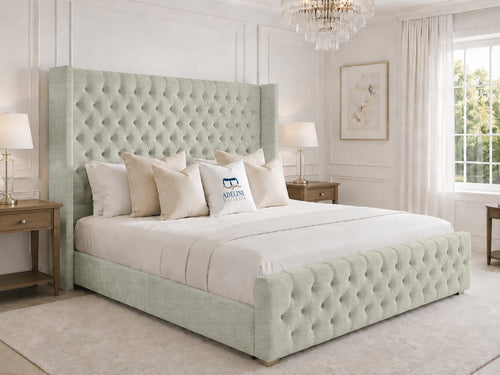 Elsworth Wing Chesterfield Upholstered Bed Set with Floor Standing Headboard, Footboard & Storage Upgrade Option
