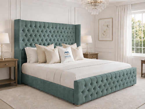 Elsworth Wing Chesterfield Upholstered Bed Set with Floor Standing Headboard, Footboard & Storage Upgrade Option