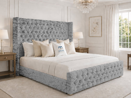 Elsworth Wing Chesterfield Upholstered Bed Set with Floor Standing Headboard, Footboard & Storage Upgrade Option