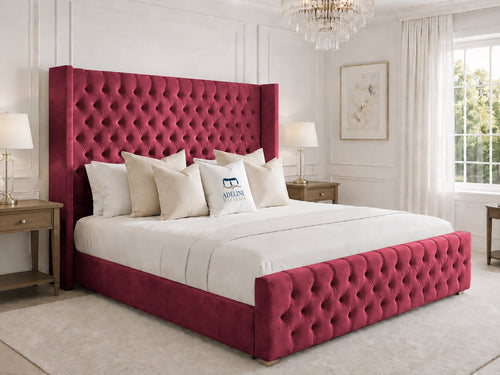 Elsworth Wing Chesterfield Upholstered Bed Set with Floor Standing Headboard, Footboard & Storage Upgrade Option