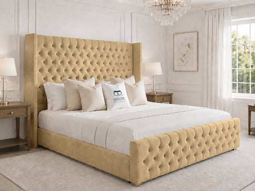 Elsworth Wing Chesterfield Upholstered Bed Set with Floor Standing Headboard, Footboard & Storage Upgrade Option