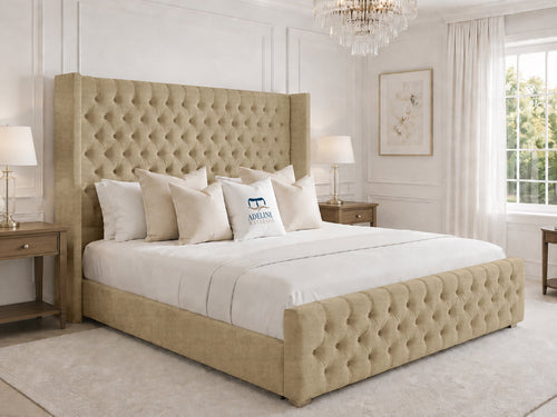 Elsworth Wing Chesterfield Upholstered Bed Set with Floor Standing Headboard, Footboard & Storage Upgrade Option
