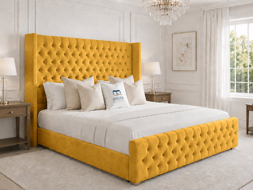 Elsworth Wing Chesterfield Upholstered Bed Set with Floor Standing Headboard, Footboard & Storage Upgrade Option