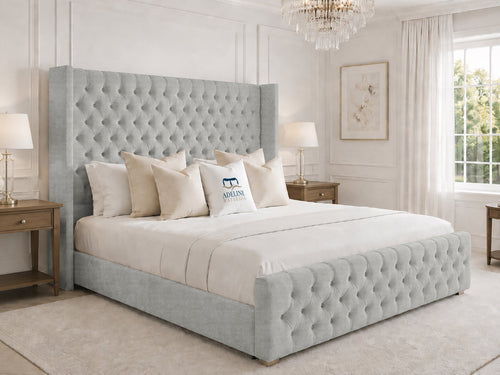 Elsworth Wing Chesterfield Upholstered Bed Set with Floor Standing Headboard, Footboard & Storage Upgrade Option