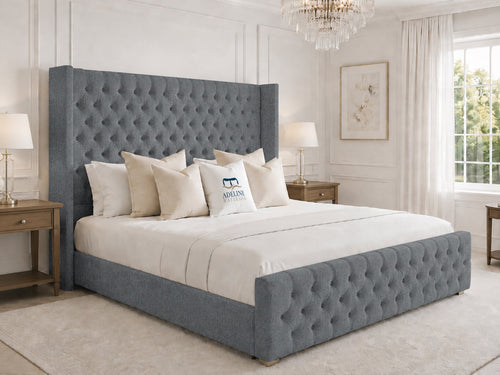 Elsworth Wing Chesterfield Upholstered Bed Set with Floor Standing Headboard, Footboard & Storage Upgrade Option
