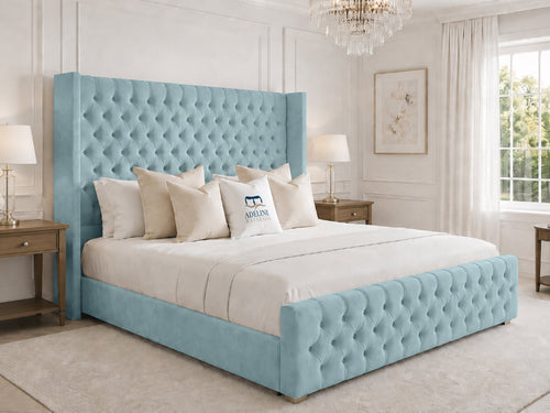 Elsworth Wing Chesterfield Upholstered Bed Set with Floor Standing Headboard, Footboard & Storage Upgrade Option