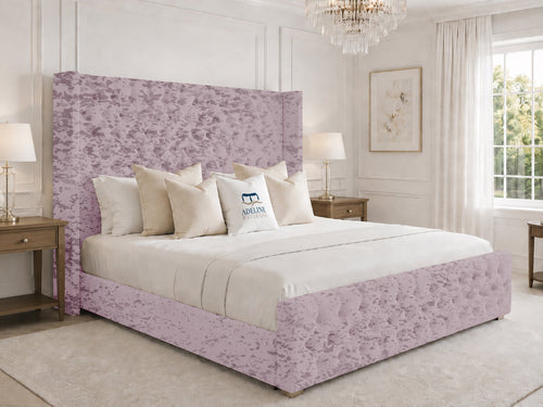 Elsworth Wing Chesterfield Upholstered Bed Set with Floor Standing Headboard, Footboard & Storage Upgrade Option