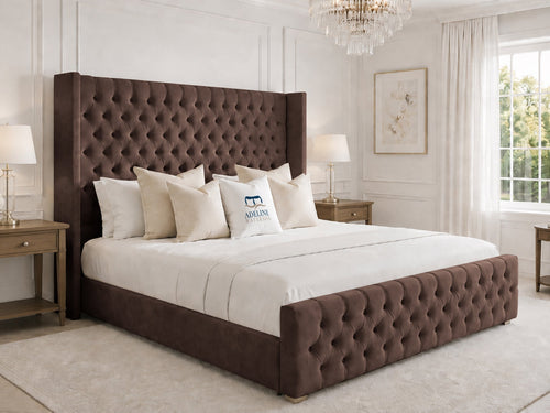 Elsworth Wing Chesterfield Upholstered Bed Set with Floor Standing Headboard, Footboard & Storage Upgrade Option