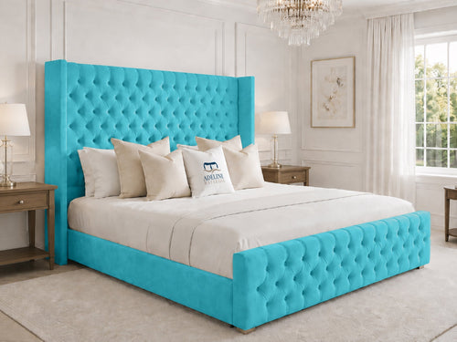 Elsworth Wing Chesterfield Upholstered Bed Set with Floor Standing Headboard, Footboard & Storage Upgrade Option