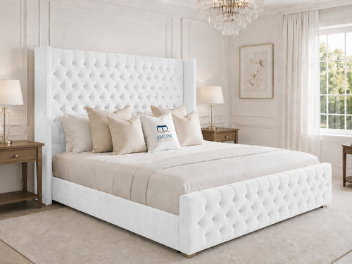 Elsworth Wing Chesterfield Upholstered Bed Set with Floor Standing Headboard, Footboard & Storage Upgrade Option
