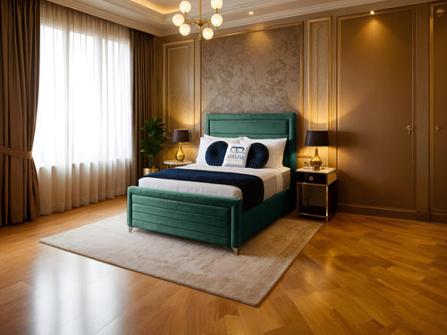 Paris Horizontal Channel Upholstered Bed Set with Floor Standing Headboard, Footboard & Storage Upgrade Option